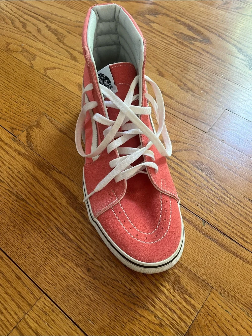 Vans Coral Pink High-Top Skate Sneakers with White Trim